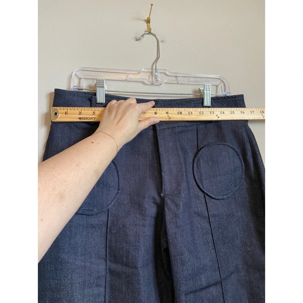 Destree Dark Wash Denim Wide Leg Trousers Circular Pockets Blue Size US 10